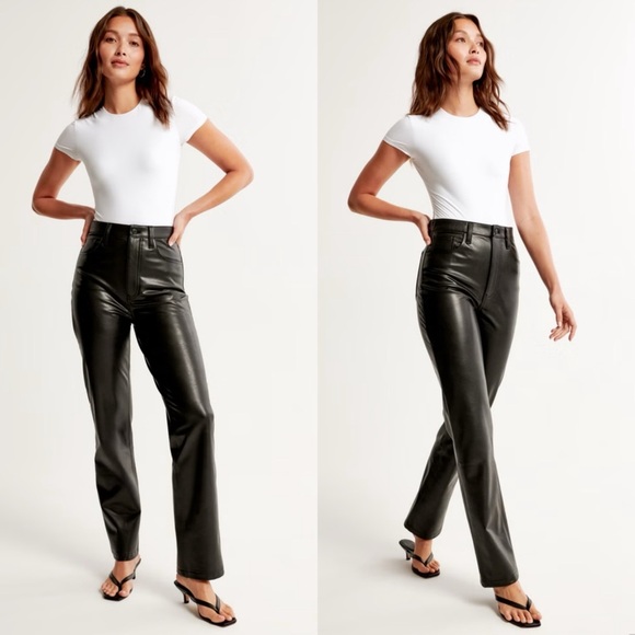 Abercrombie & Fitch 90’s Straight Ultra High Rise Pants Black Vegan Leather 14 - Picture 11 of 11